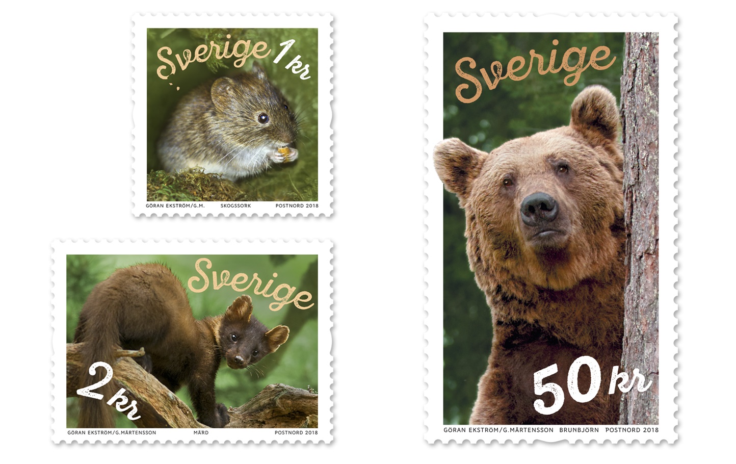 Frimärken med motiv skogens djur.