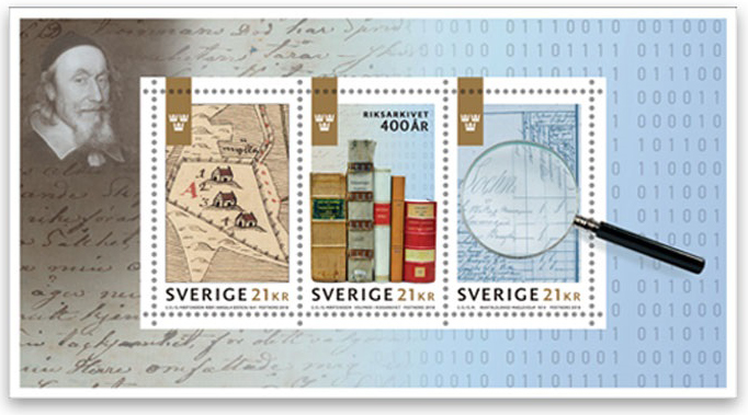 Frimärke för Riksarkivet 400 år.