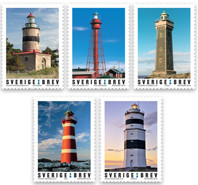 Frimärke med motiv fyrar.