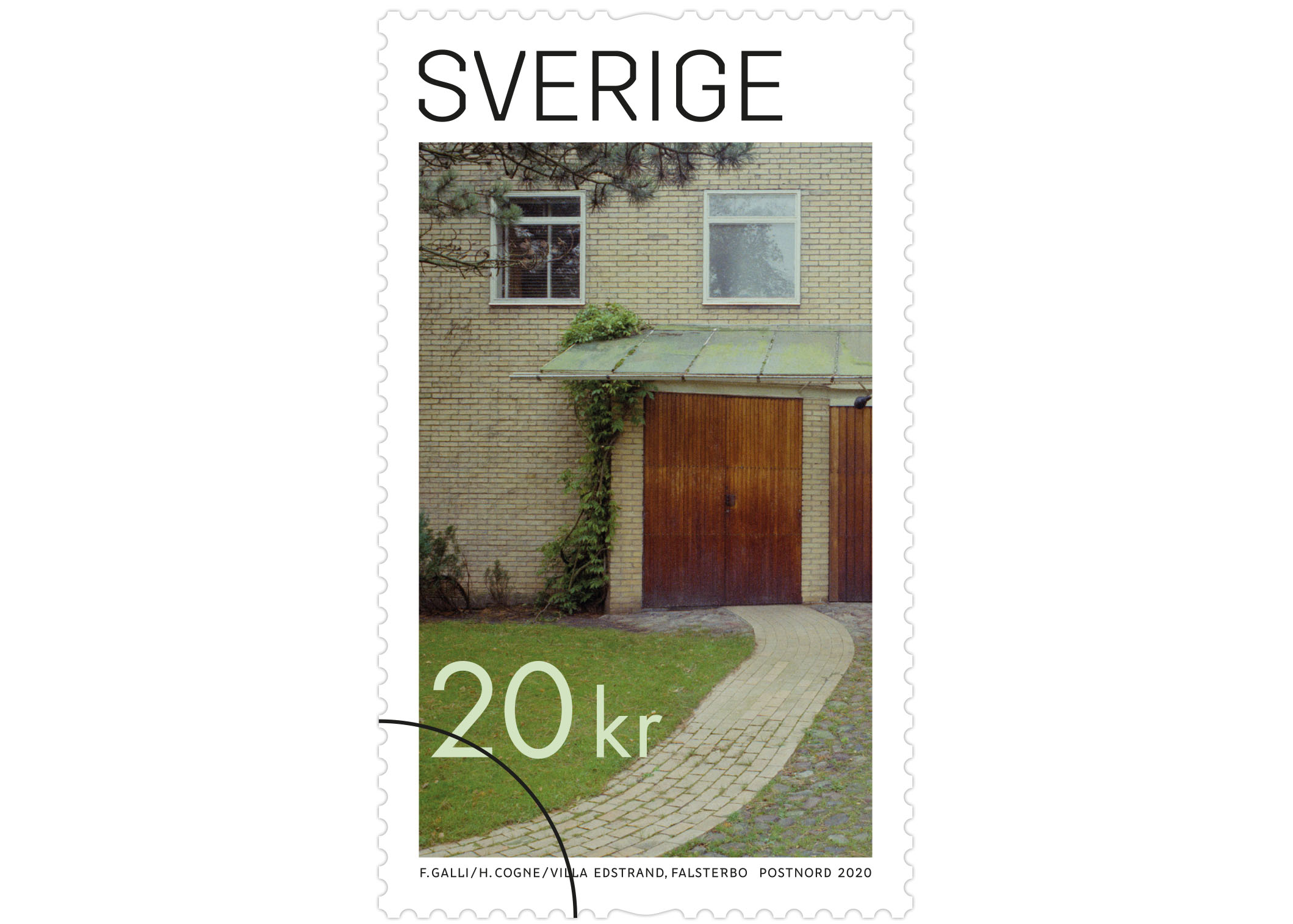 Rullfrimärke med motiv av en brun dörr.